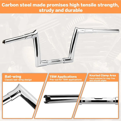 10" Rise Ape Hanger Handlebar 1.5" Fat 1.25" Meathook for Harley 2015-2023 Road Gl