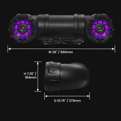ATV UTV Sound System - 8 Inch Speakers, 1.5 Inch Tweeters, Weatherproof, Bluetooth, Built-in Amplifier