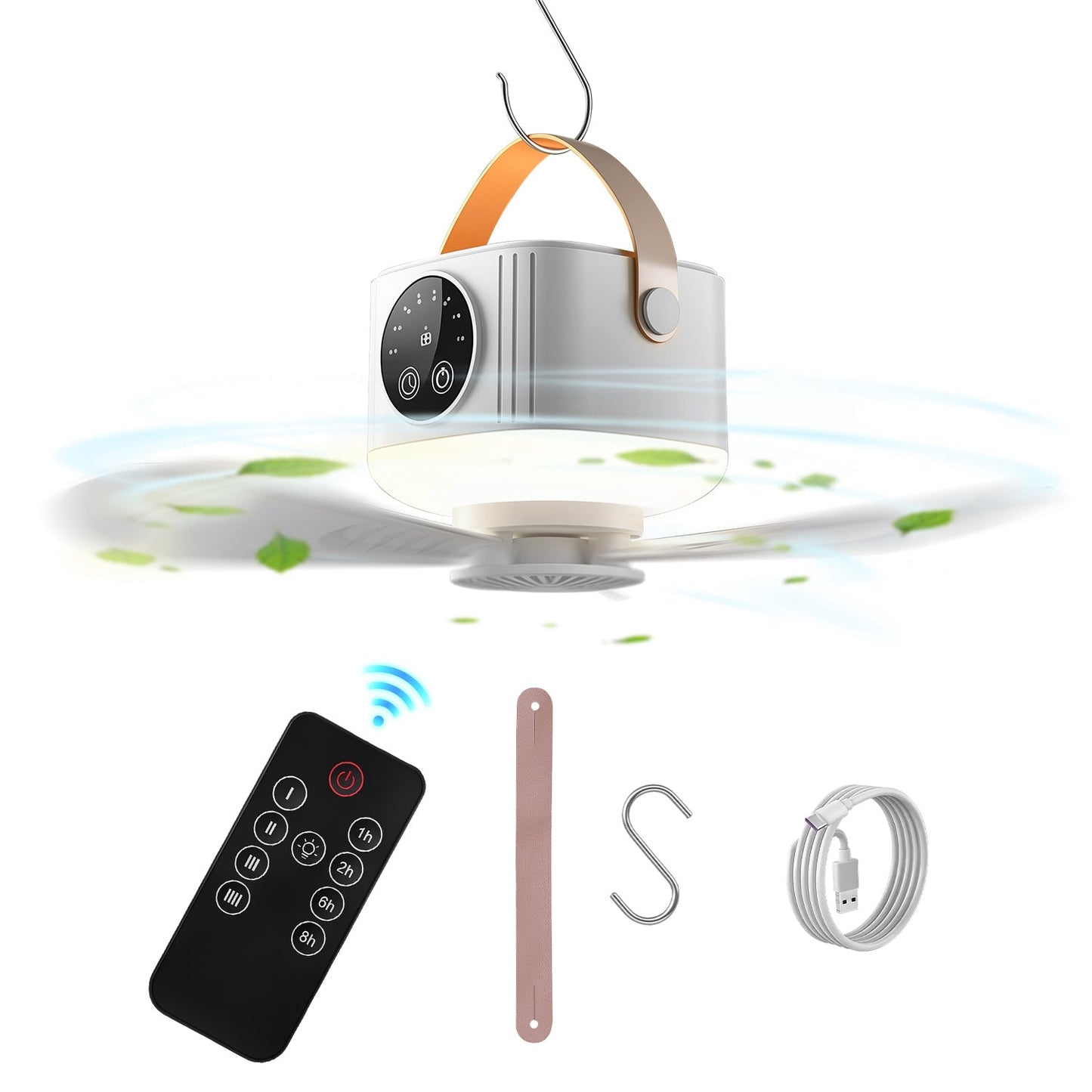 Rechargeable Tent Ceiling Fan with LED Light & Remote Control