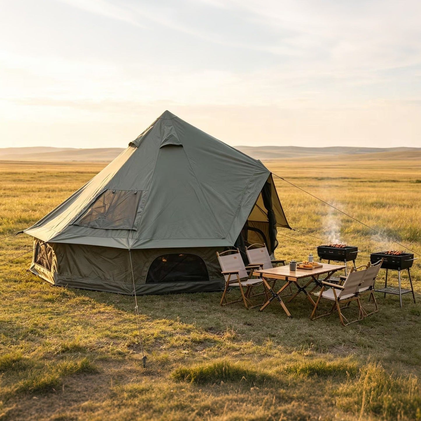 Oxford Bell Tent 13.1FT with Stove Jack for Family Camping