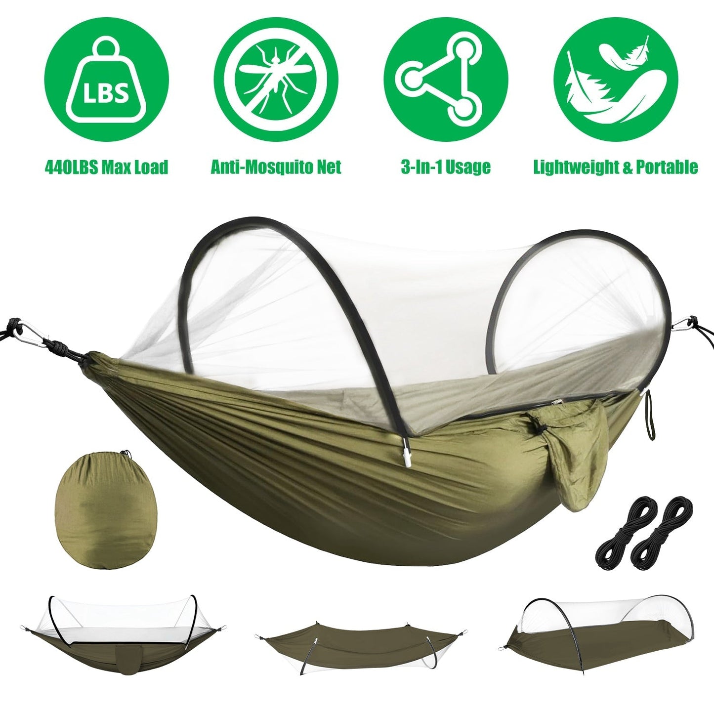 Camping Hammock with Mosquito Net 3-in-1 Portable 440lbs