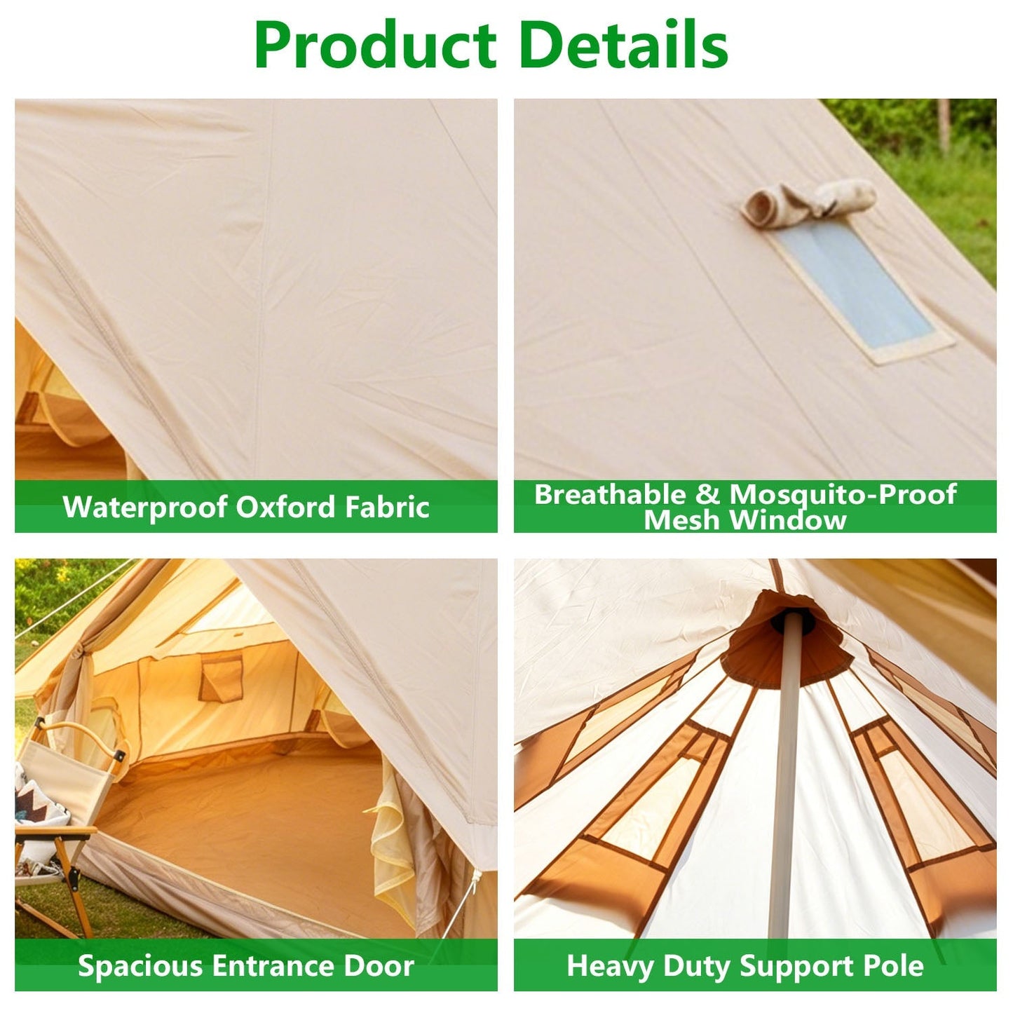 Oxford Bell Tent 13.1FT with Stove Jack for Family Camping
