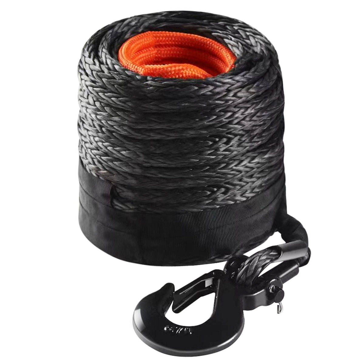 Synthetic Winch Rope, 1/2 Inch x 92 Feet 32,000 lbs Synthetic Winch Line Cable Rope with Protective Sleeve + Forged Winch Hook + Pull Strap, Universal Fit for SUV, Large Off-Road Vehicle, Truck