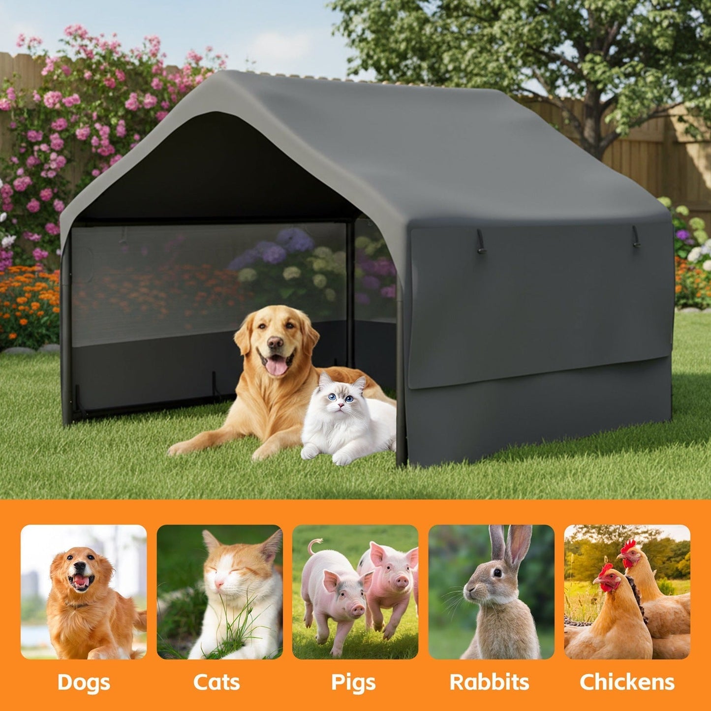 Extra Large Outdoor Dog House Tent 4x4x3ft with Mesh Windows