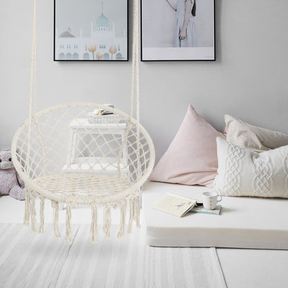 Macrame Hanging Hammock Chair, Rope Swing For Indoor And Outdoor Use