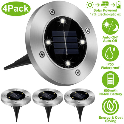 4pcs Solar Ground Light Waterproof Buried Light In-Ground Path Deck Lawn Patio Light 4LED
