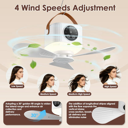 Rechargeable Tent Ceiling Fan with LED Light & Remote Control