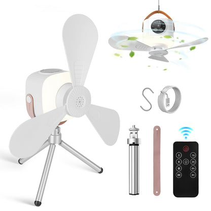 Rechargeable Tent Ceiling Fan with LED Light & Remote Control