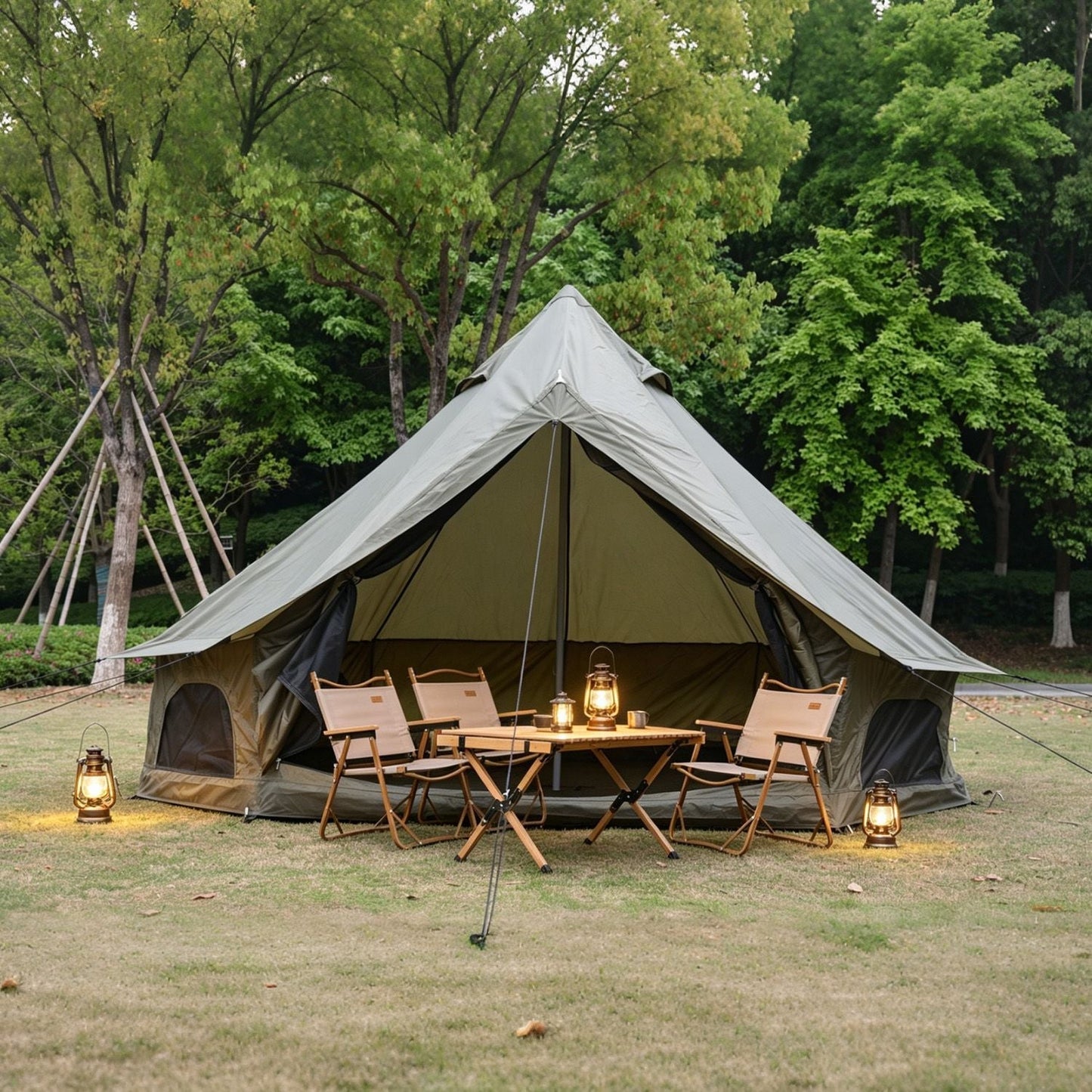 Oxford Bell Tent 13.1FT with Stove Jack for Family Camping