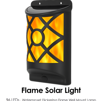 Flame Solar Lights Outdoor 96 LEDs Waterproof Flickering Flame Wall Mount Lamp Auto On Off Sensor Decorative Landscape Night Lamp For Deck Patio Yard