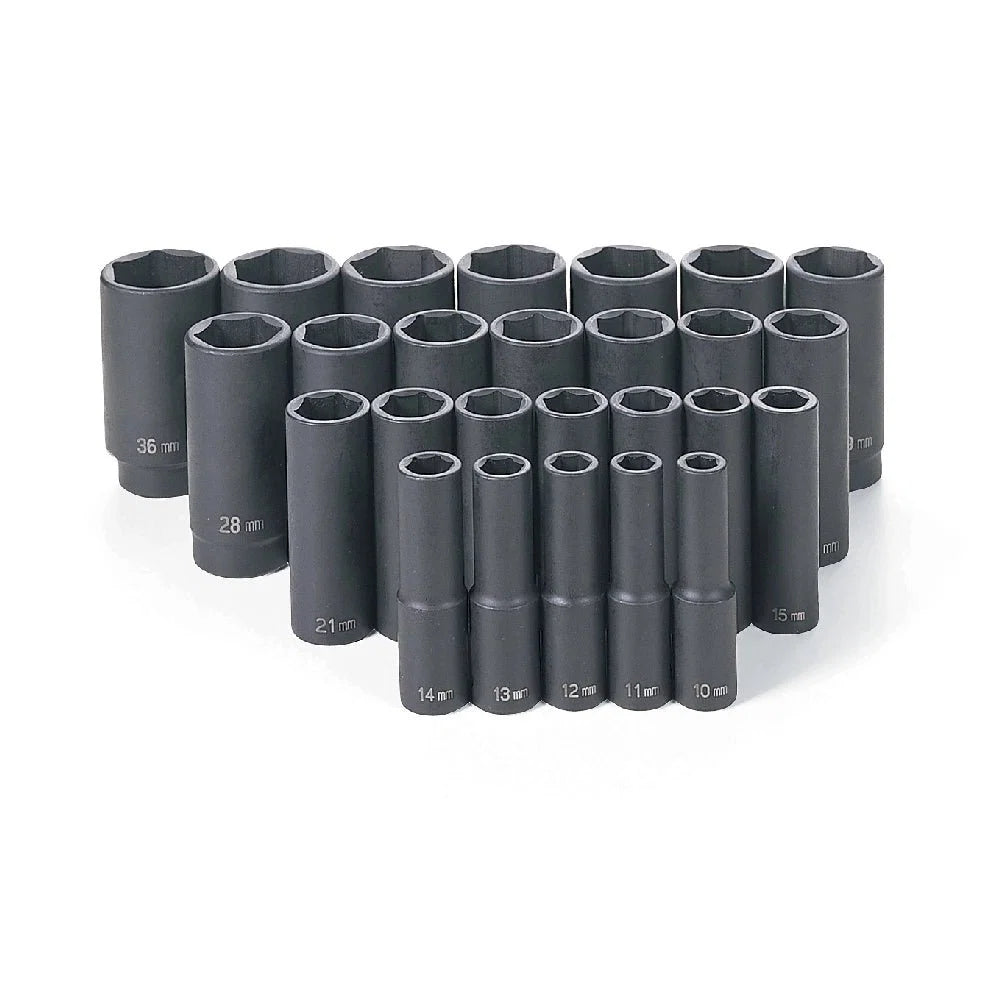 Grey Pneumatic 1326MD 1/2" Drive 26-Piece Deep Length Metric Master Impact Socket Set (10mm - 36mm)