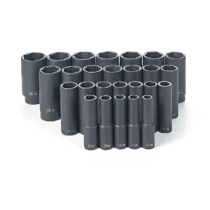Grey Pneumatic 1326MD 1/2" Drive 26-Piece Deep Length Metric Master Impact Socket Set (10mm - 36mm)
