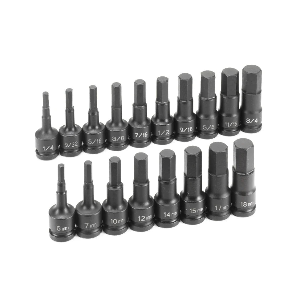 Grey Pneumatic 1598HC 1/2" Drive 18-Piece Master Combo SAE & Metric Impact Hex Driver Set