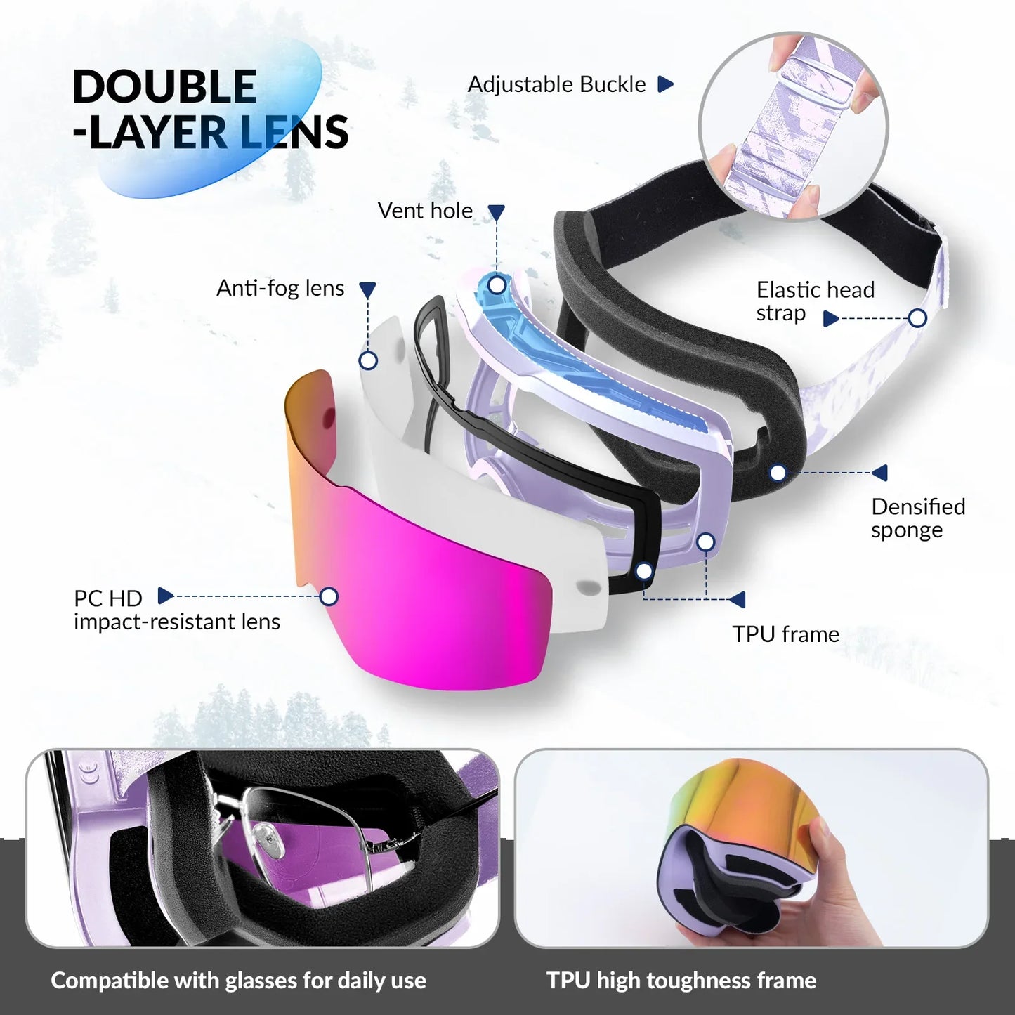 Frameless Anti-Fog Ski Goggle with UV400 Protection