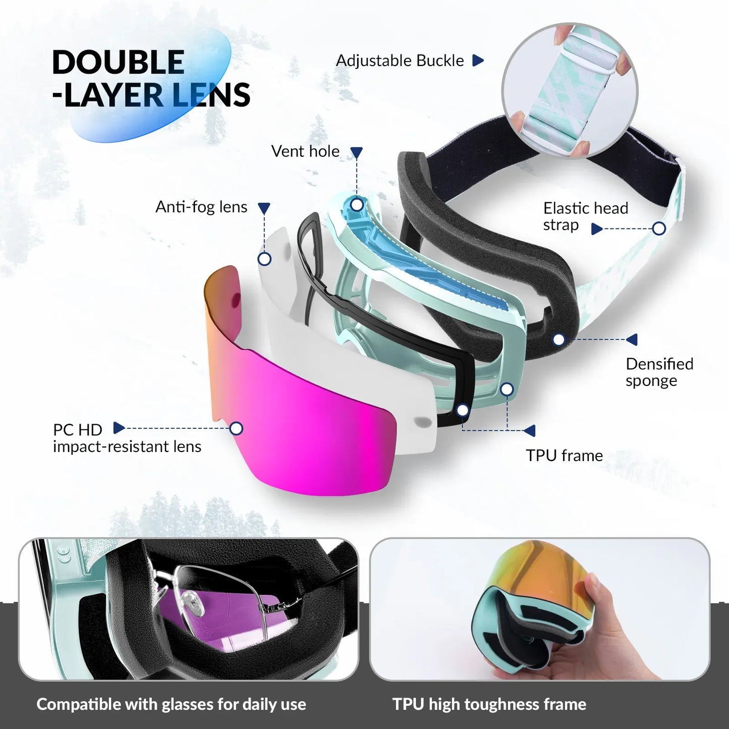 Frameless Anti-Fog Ski Goggle with UV400 Protection