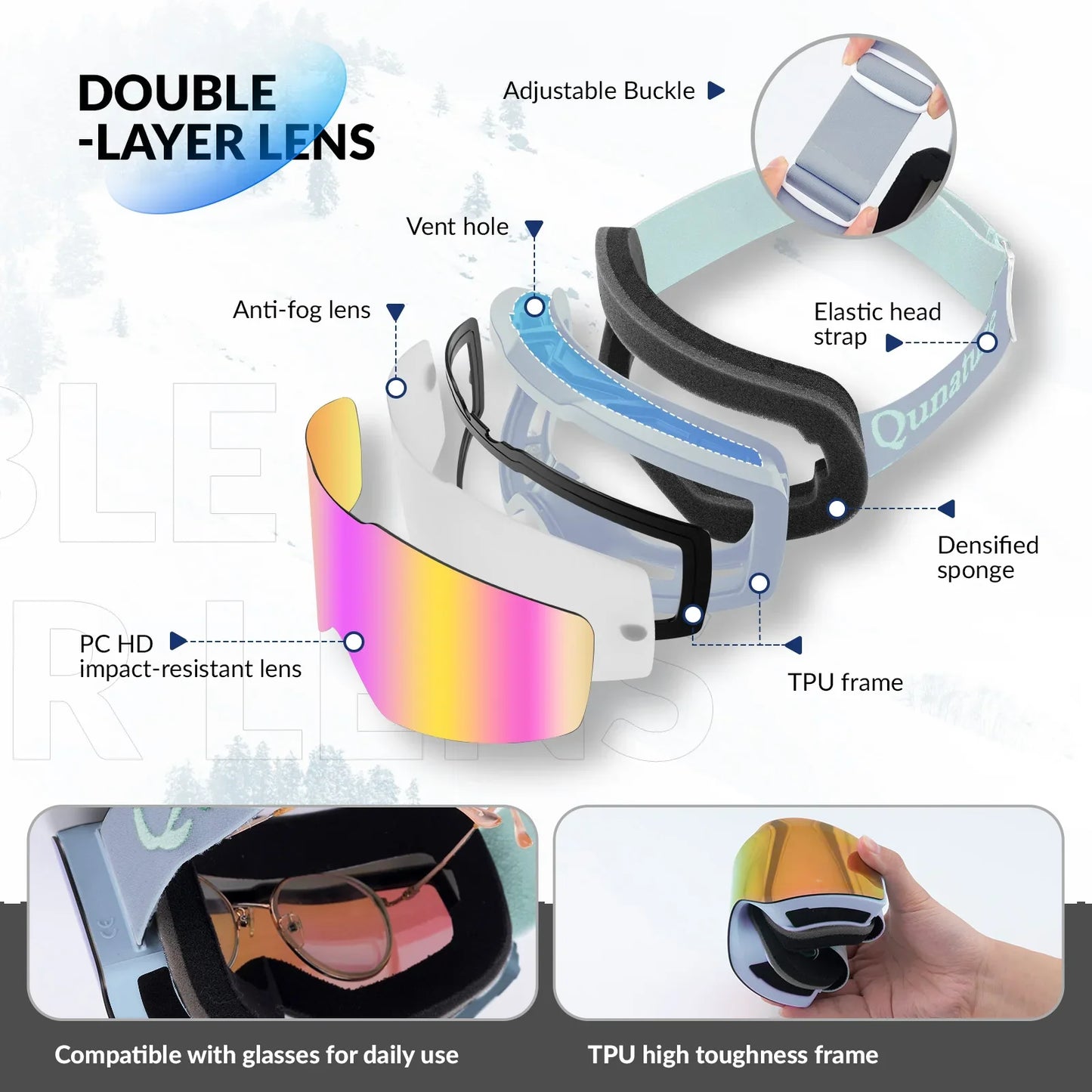 Frameless Anti-fog Ski Goggles with UV400 Protection for Men & Women