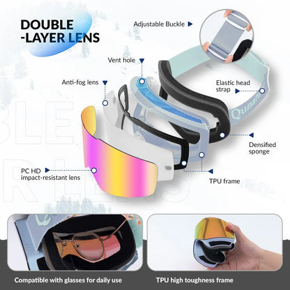 Frameless Anti-fog Ski Goggles with UV400 Protection for Men & Women