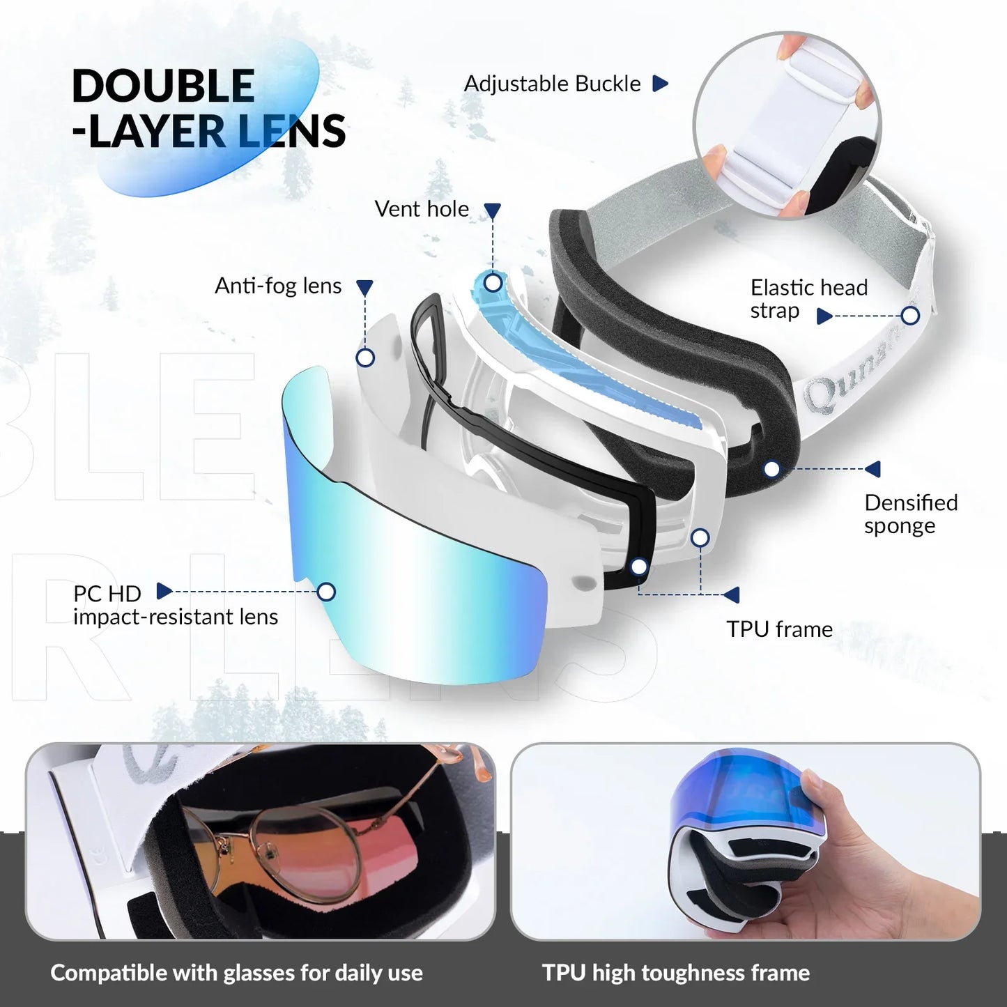 Frameless Anti-fog Ski Goggles with UV400 Protection for Men & Women