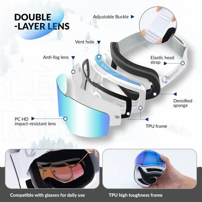 Frameless Anti-fog Ski Goggles with UV400 Protection for Men & Women