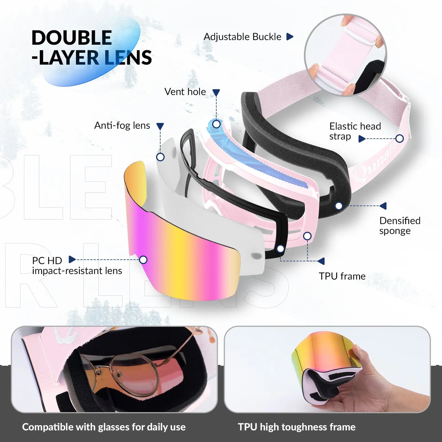 Frameless Anti-fog Ski Goggles with UV400 Protection for Men & Women