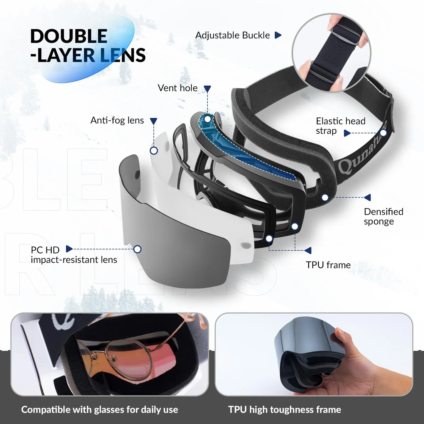 Frameless Anti-fog Ski Goggles with UV400 Protection for Men & Women