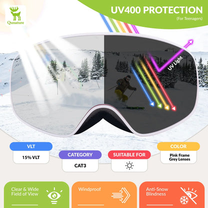 Kids Anti-fog Ski Goggles with UV400 Protection for Pre-teens & Teenagers