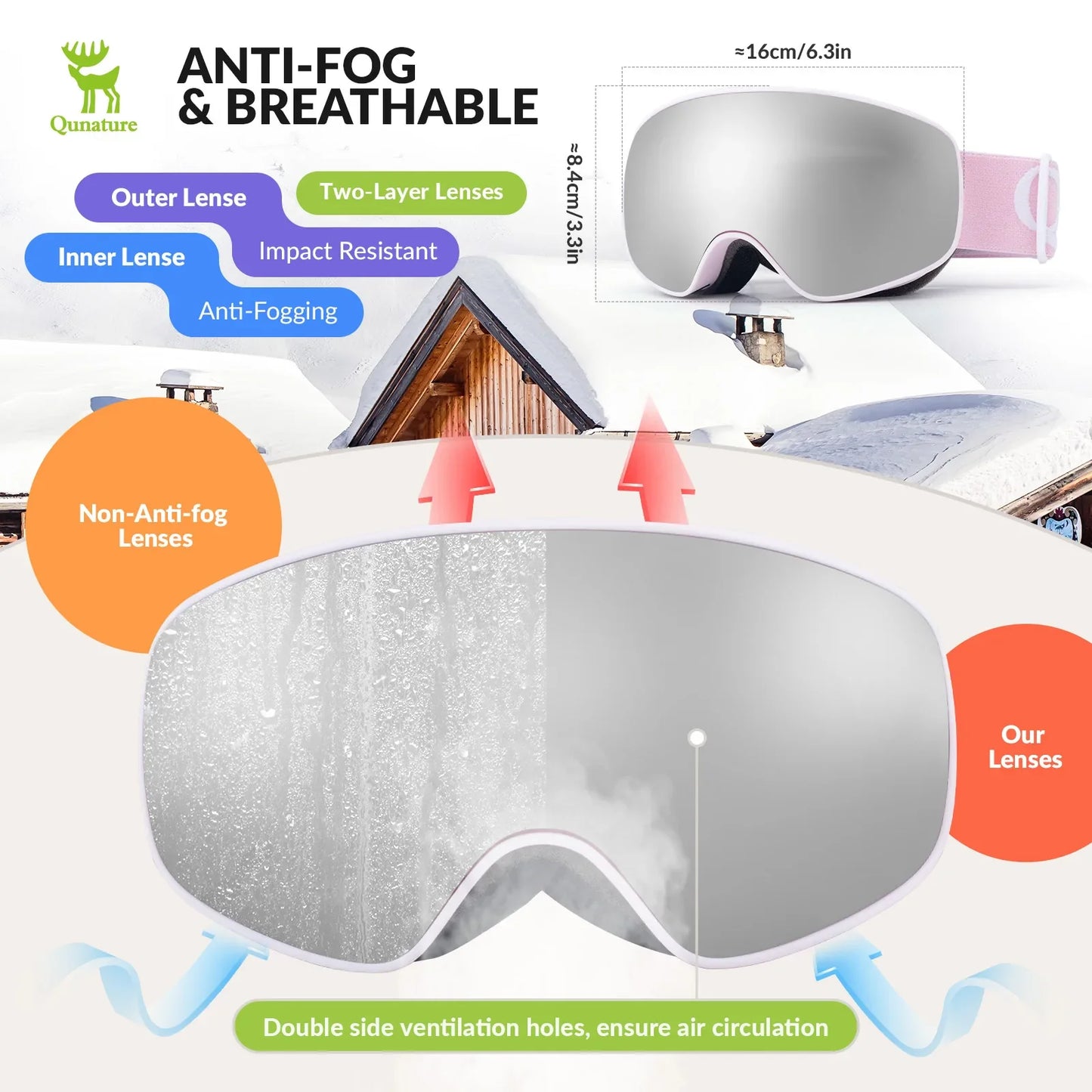Kids Anti-fog Ski Goggles with UV400 Protection for Pre-teens & Teenagers