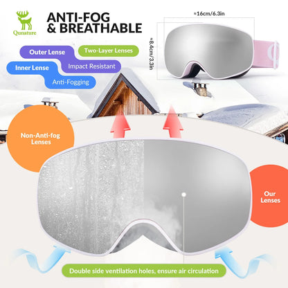 Kids Anti-fog Ski Goggles with UV400 Protection for Pre-teens & Teenagers