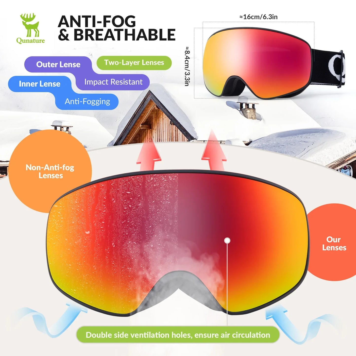 Kids Anti-fog Ski Goggles with UV400 Protection for Pre-teens & Teenagers