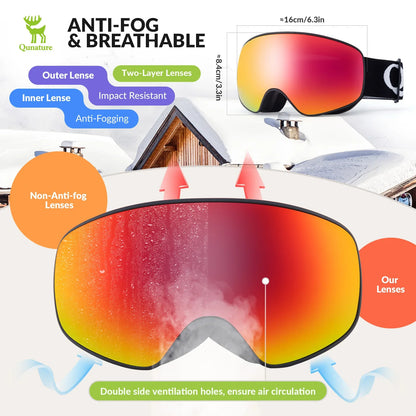 Kids Anti-fog Ski Goggles with UV400 Protection for Pre-teens & Teenagers