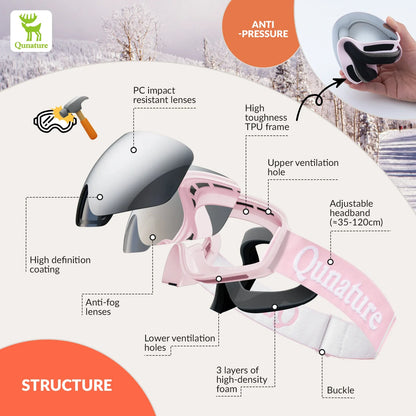 Kids Anti-fog Ski Goggles with UV400 Protection for Pre-teens & Teenagers
