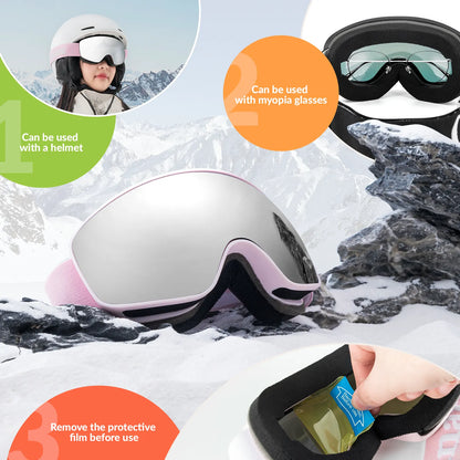 Kids Anti-fog Ski Goggles with UV400 Protection for Pre-teens & Teenagers