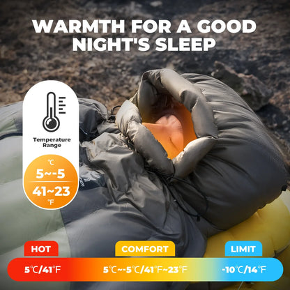 650 Fill Power Mummy Mixed Down Waterproof Sleeping Bag for Backpacking & Camping Hiking 23F