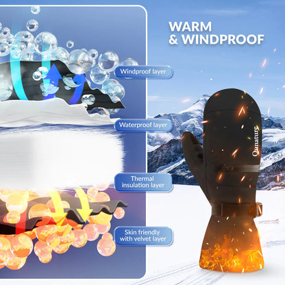 Windproof Waterproof Thermal Ski Gloves Double-Layer Insulation Touchscreen