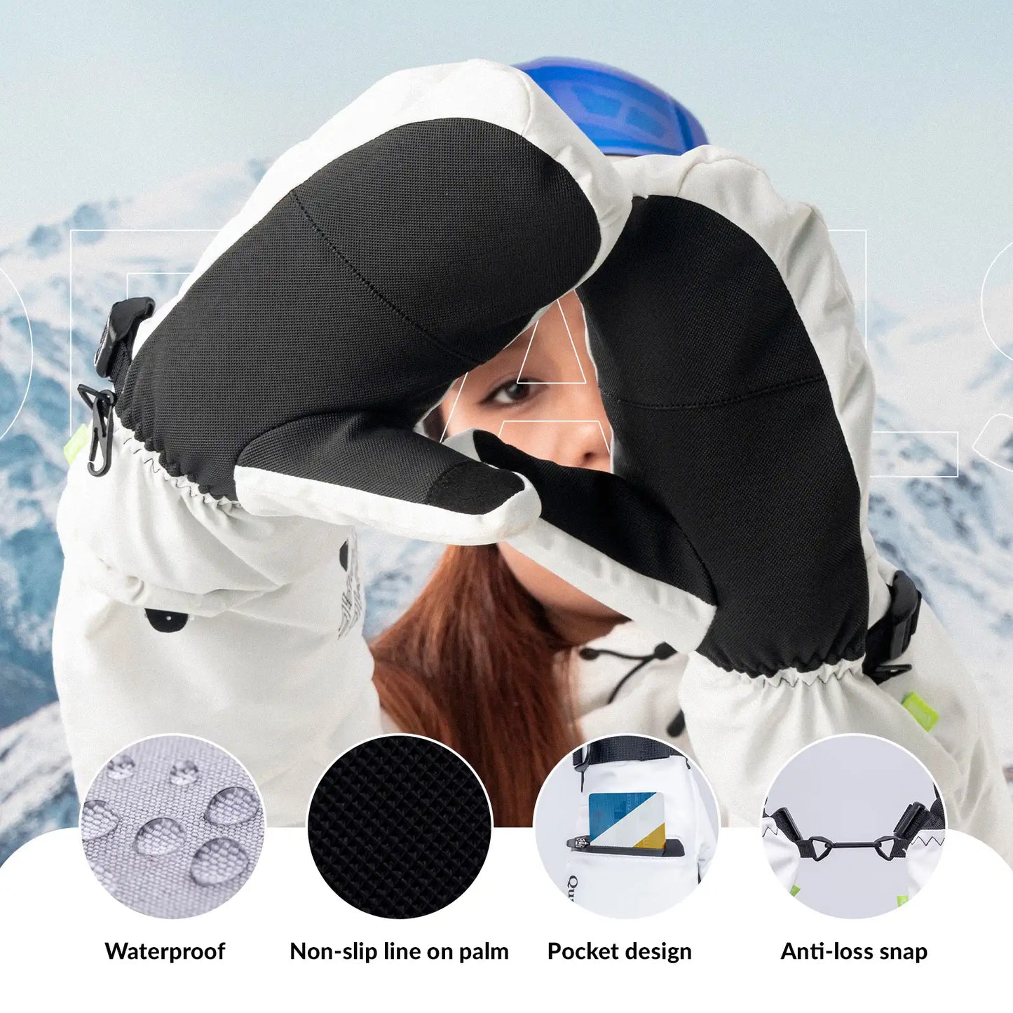 Windproof Waterproof Thermal Ski Gloves Double-Layer Insulation Touchscreen