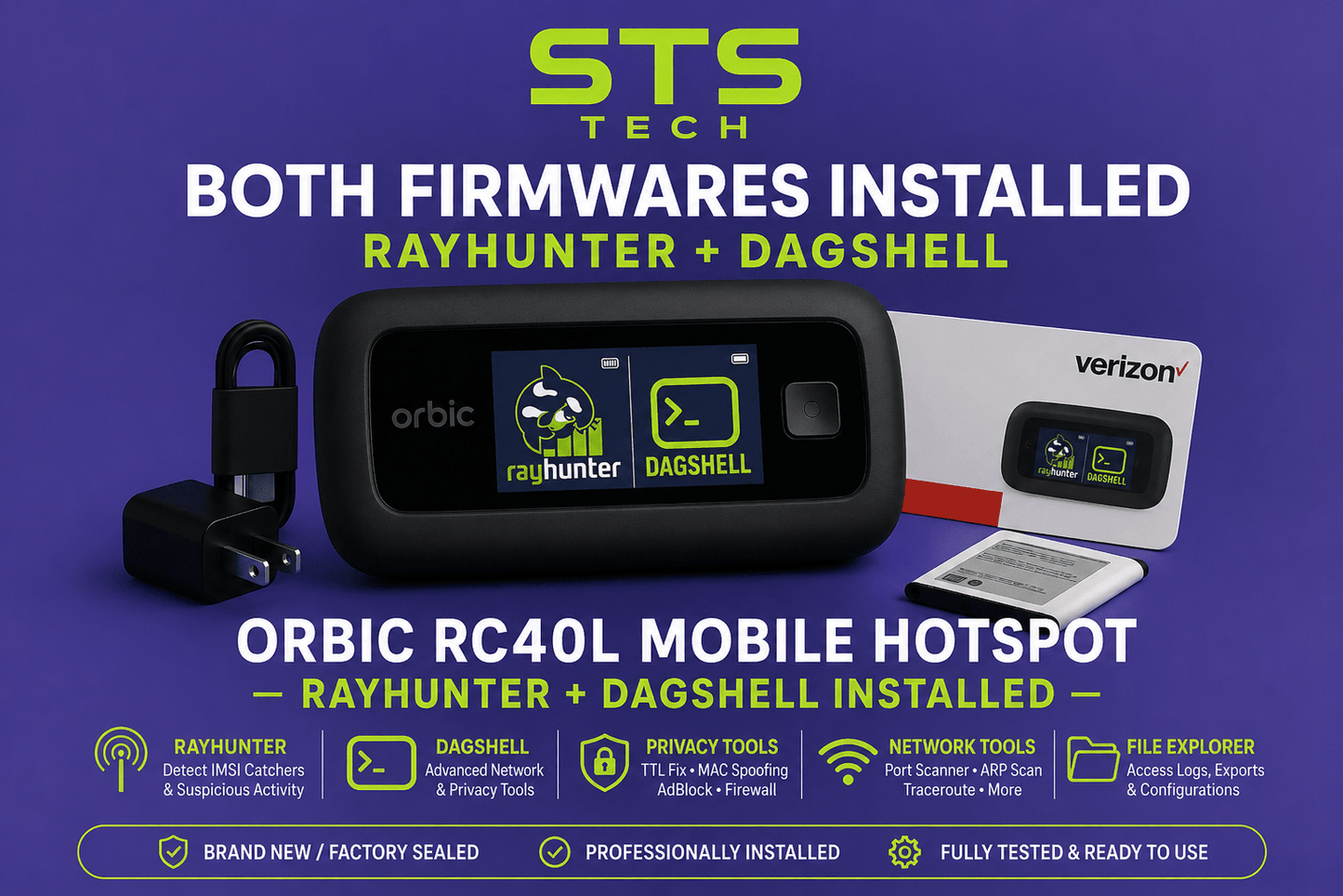 Orbic RCL400 LTE Hotspot with RayHunter + DagShell Installed - Privacy, IMSI Catcher Detection & Network Research Tool