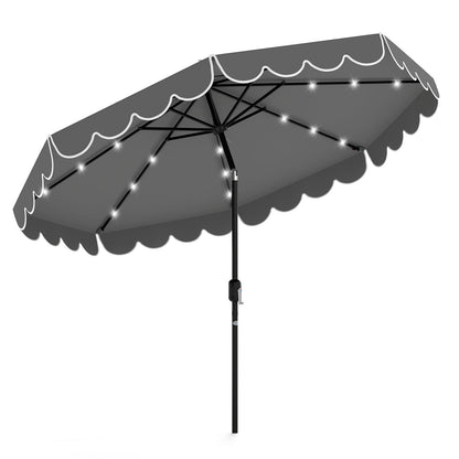 9.3 Feet Solar Patio Umbrella with 24 LED Lights Vented Top and Ruffles-Beige