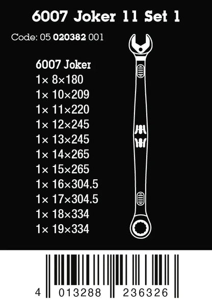 Wera 6007 Joker 11 Set 1 | 11-Piece Ratcheting Combination Spanner Set (Long Design)