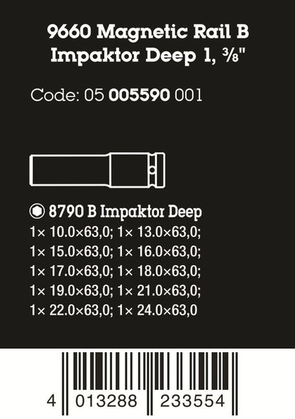 Wera 9660 Magnetic Rail B Impaktor Deep 1 Socket Set 3/8" Metric 05005590001