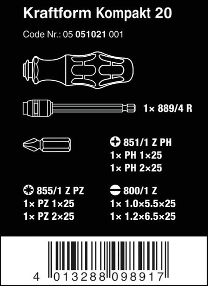 Wera Kraftform Kompakt 20 Combination Driver Magazine and Pouch Set 05051021001